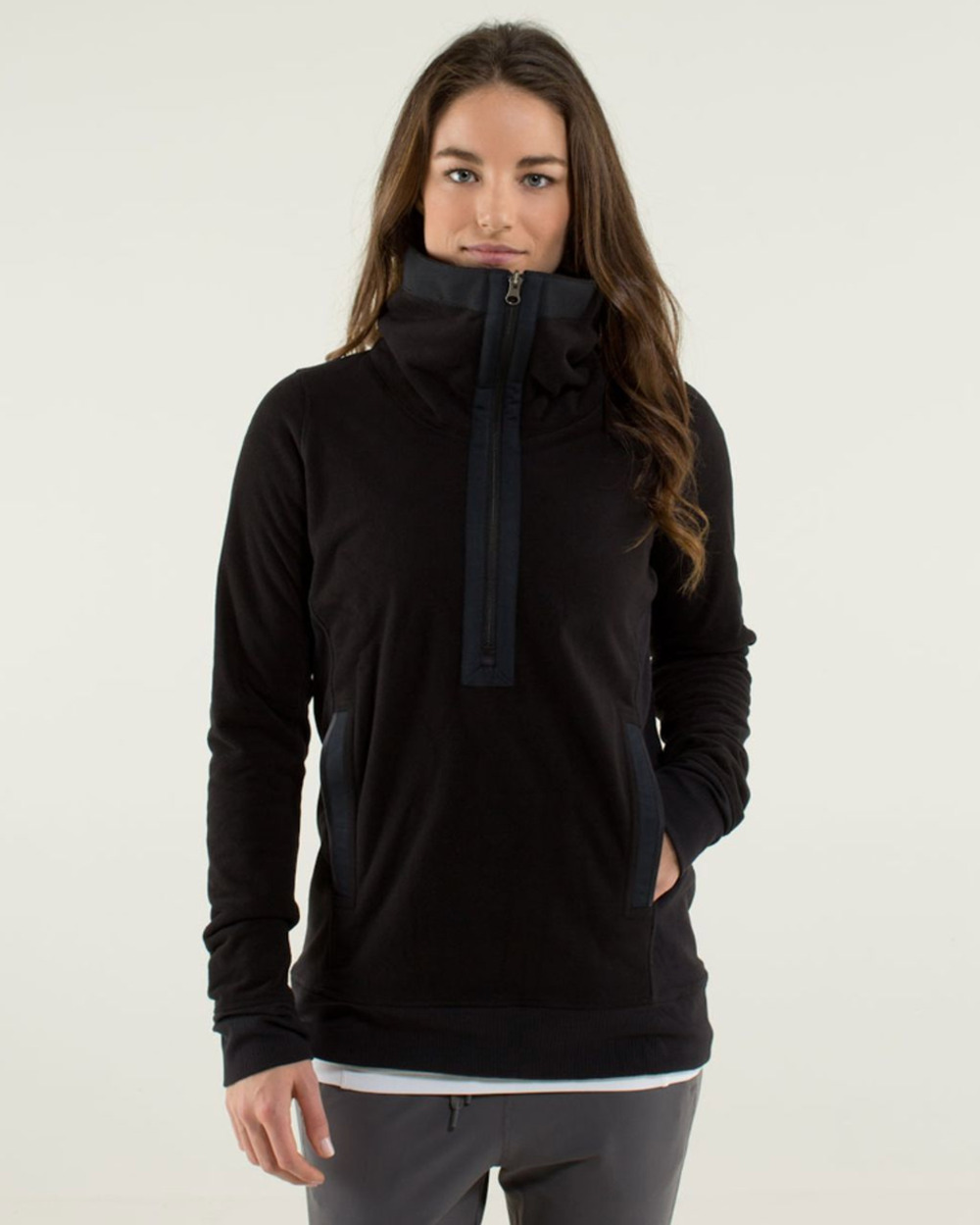 Lululemon Post Chaturanga Pullover 1/4 Zip Funnel Neck Fleece Size 6 Black